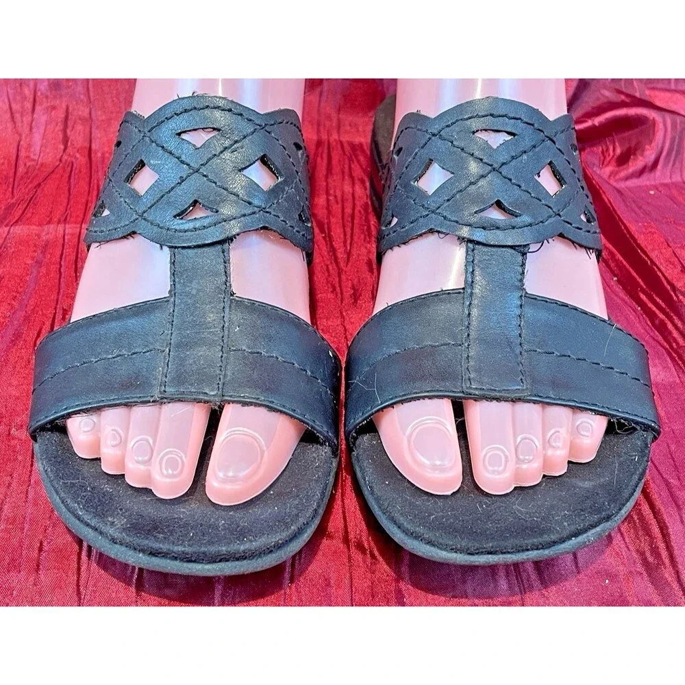 Womens Dr. Scholls Black Slide On Double Air Pillow Comfort Sandals sz 7
